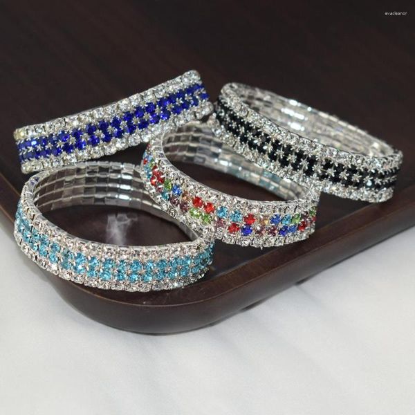 Braccialetti elastici da tennis con strass Braccialetti elasticizzati con zirconi rotondi scintillanti di modaBracciale per gioielli da sposa da donna