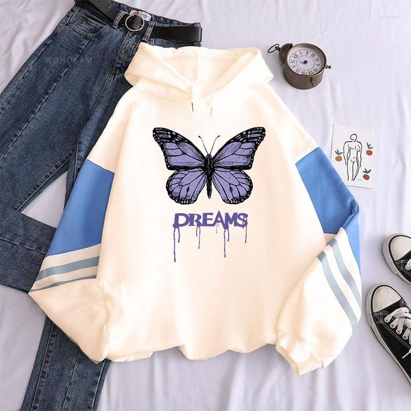 Herren Hoodies DREAMS Schmetterling Grafikdruck Patchwork Hoodie Männer Frauen Sweatshirts Koreanischer Stil Herbst Winter Warme Unisex Pullover Kleidung