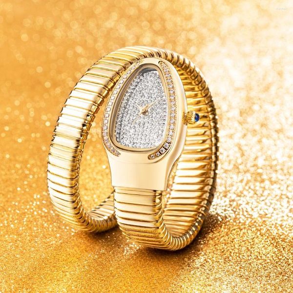 Relógios de pulso Smvp cobra cheia de diamante mulher relógio ouro prata pulseira relógios senhora moda festa mulheres quartzo relogio feminino