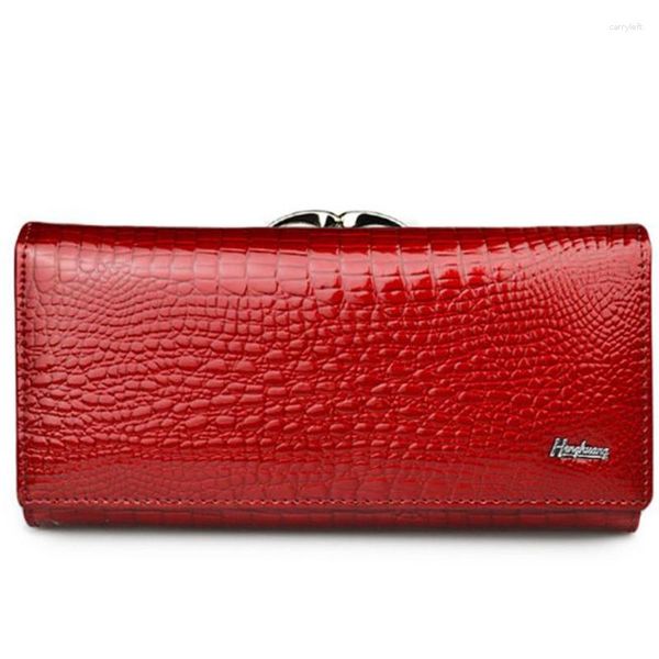 Brieftaschen Marke Alligator Damen Luxus Patent Krokodil Echtes Leder Damen Clutch Geldbörse Haspe Lange Münze Multifunktionale Geldbörsen