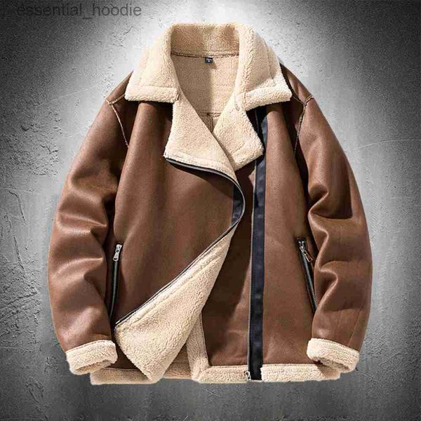 Pelliccia da donna Pelliccia sintetica Pelle scamosciata Giacche in pelle Uomo Inverno Giacche da moto Stile punk Streetwear Foderato di pelliccia Cappotti caldi spessi L230920