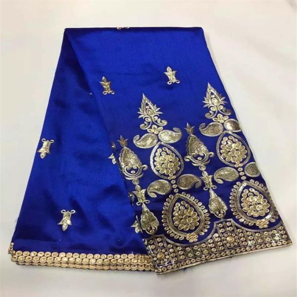 5 jardas / lote elegante tecido de renda azul royal George com pequenas lantejoulas douradas bordado renda de algodão africano para roupas JG5-1333G