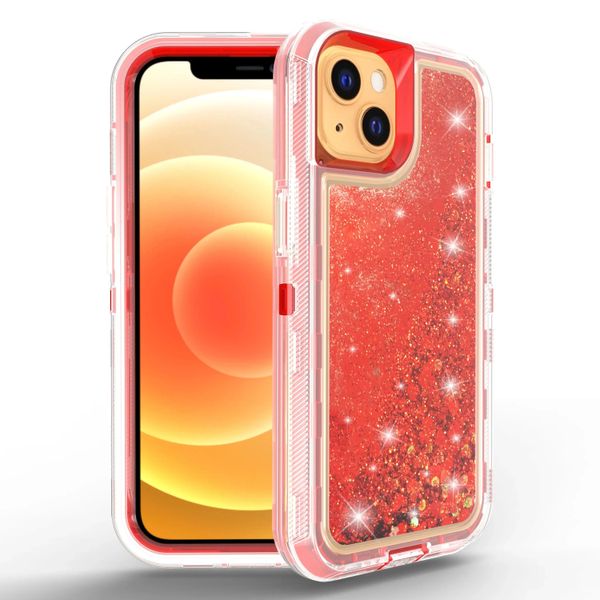 Treibsand-Telefonhüllen für iPhone 15 14 13 Pro Max Bling Liquid Glitter Floating Protective Quicksand Water Flowing Cover Heavy Duty 3 in 1 Phone Case