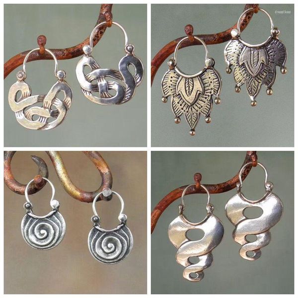 Brincos pendurados vintage geométrico ventilador design cigano onda para mulheres jóias tribal oco espiral enrolamento pendurado brinco