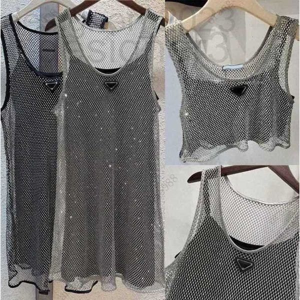 Abiti casual di base Designer senza maniche da donna scavato in raso nero con strass lucido gilet vuoto 2 pezzi set reggiseno in denim taglia S-L B74L