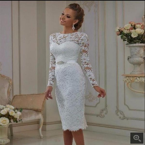 Vestido de Noiva weiße Spitze Mantel Brautkleid kurze knielange zierliche Mädchen informelle Brautkleider Verkauf Braut Kleider 259Y