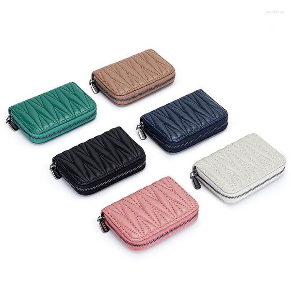 Titulares de cartão Carteira de couro genuíno Japonês Zipper Coin Bolsa Titular de Órgão Feminino Marca Rugas Design Saco Grande Capacidade