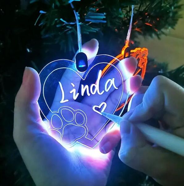 Lavagna creativa a LED luminosa in acrilico, decorazioni pendenti per albero di Natale, ornamenti natalizi glitter colorati