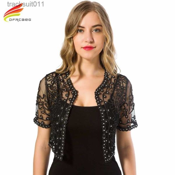 Mulheres Cape Mulheres Casaco Básico 2023 Estilo Verão Mulheres Perspectiva Xaile Moda Oco Out Lace Boleros Manga Curta Casacos Feminino L230920