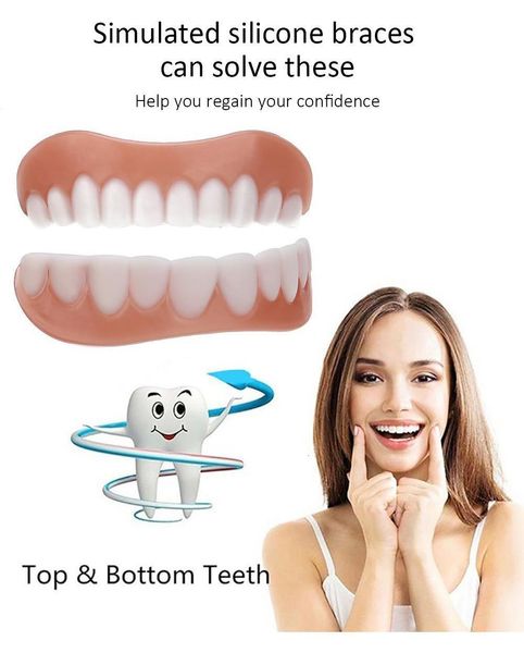 Altro Igiene orale Silicone Superiore Inferiore Denti finti Perfetti Impiallacciature per ridere Dentiere Pasta Strumenti per l'igiene orale Denti finti Sorriso istantaneo Denti Cosmetici 230919