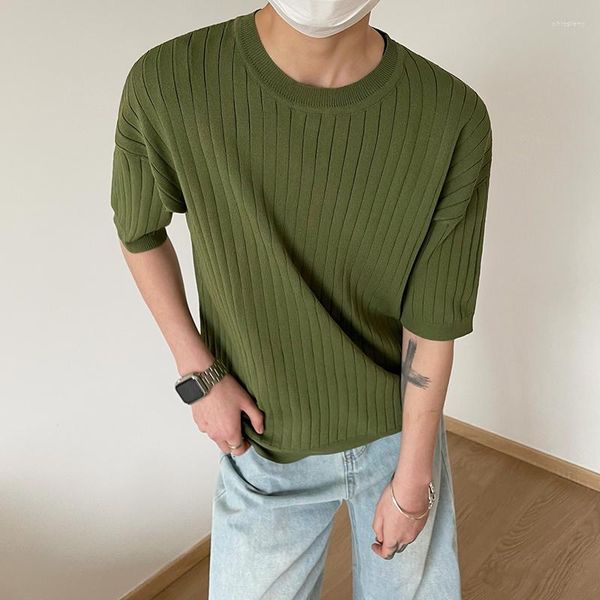 Männer T-Shirts Sommer Gestricktes Hemd Männer Slim Fit Mode Lässig Kurzarm T-shirt Streetwear Koreanische Oansatz T-shirt Herren Jumper Kleidung