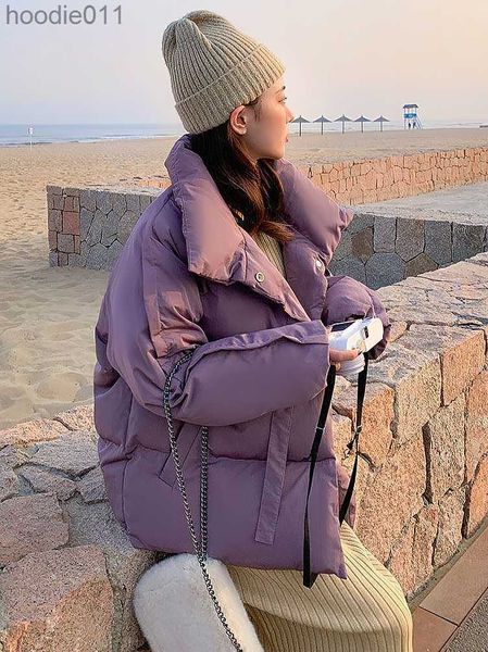 Frauen Unten Parkas Strickjacke Winter Unten Mantel Frauen Koreanischen Stil, Mode, Oversize Crop Jacke Preppy Lose Casual L230920