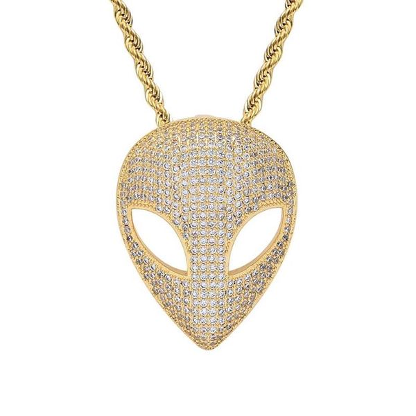 Set di artigli Hip Hop CZ Stone Bling Iced Out Solid Alien Pendenti Collane per uomo Rapper Gioielli Ciondolo goccia255h