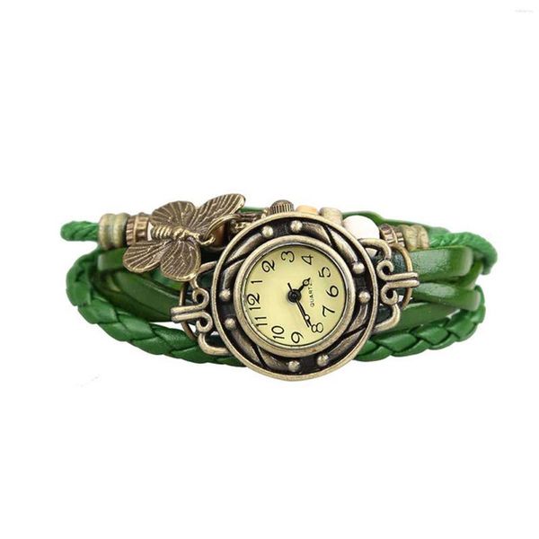 Orologi da polso da donna Bracciale retrò Orologio da polso Tessuto avvolgente in ecopelle Farfalla Perline Catena pendente