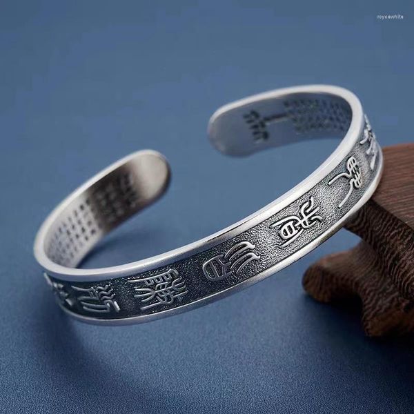 Armreif Klassische Retro Neun Worte Wahre Herz Sutra Rune Offene Armbänder Für Männer Und Frauen Schmuck Zubehör Geschenke Großhandel