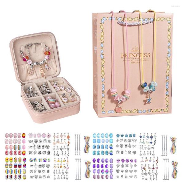 Charme pulseiras pulseira fazendo kit contas encantos pingente conjunto diy para crianças presente de aniversário com caixa