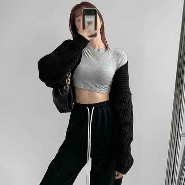 Damenjacken Frauen Herbst Winter Ultrakurze Pullover Mantel Langarm Lose Gestrickte Crop Tops Einfarbig Sexy Strickjacke Pullover 230920