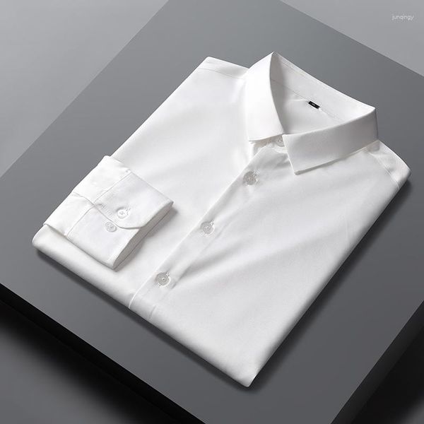 Camisas de vestido masculinas camisa de manga comprida outono cor sólida profissional branco elástico e não passar roupas de trabalho