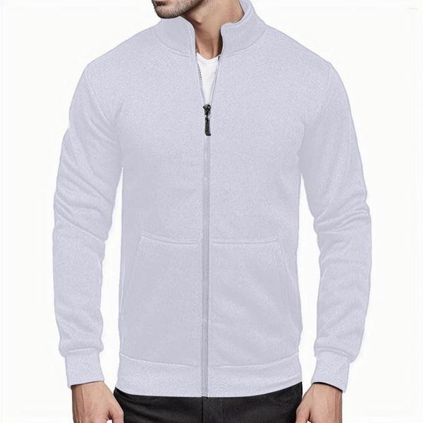 Hoodies masculinos zip-up moletom cardigan gola alta leve jaqueta sem capuz streetwear roupas de manga longa sólida para homem