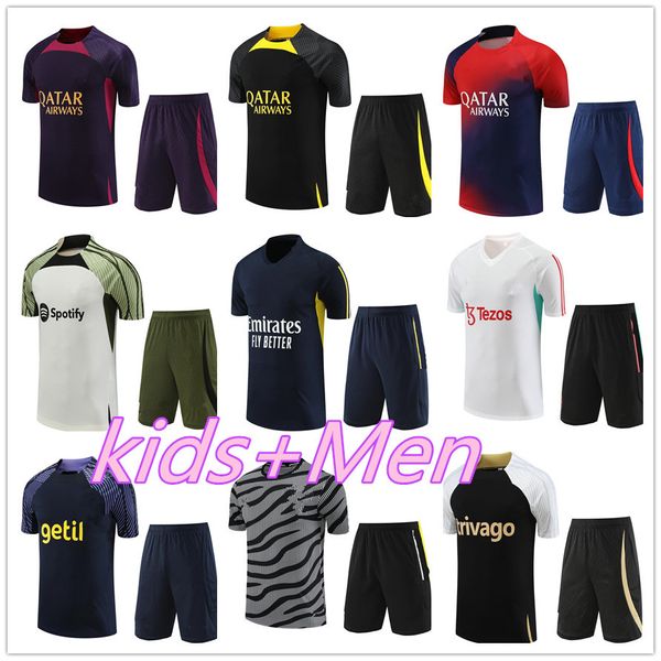 Kids Mens Futbol Eğitim Formaları 2023 oyun öncesi giyim kısa kollu eşofman 23 24 tişört fermuarlı cep şortu futbol üniform