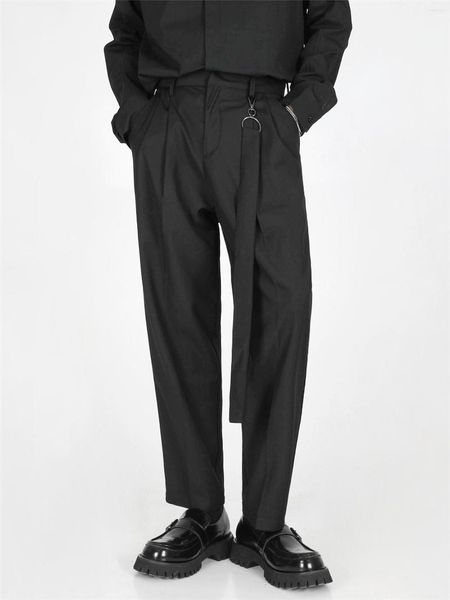 Calças Masculinas Design Único Terno Slim Casual Cropped Estilo Escuro Moda Trendy Cargo Men