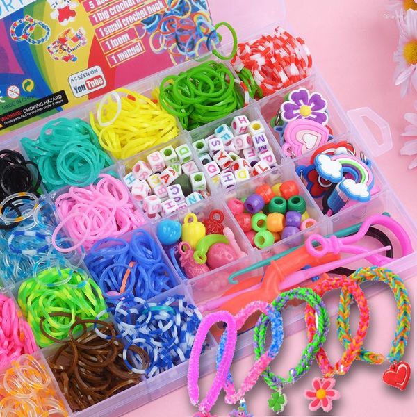Strang DIY Kunsthandwerk Spielzeug für Mädchen Handgewebtes farbiges Gummiband Puzzle Kinder Modeschmuck Kind geflochtenes Armband Perlen Halskette