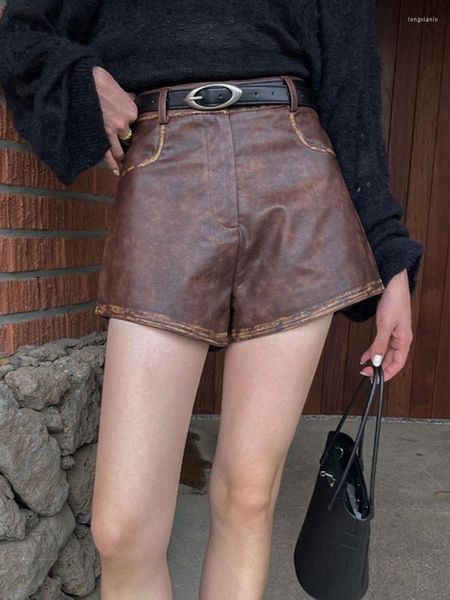 Женские шорты из искусственной кожи, зима 2023, стильные карманы, женские элегантные однотонные повседневные брюки, женские