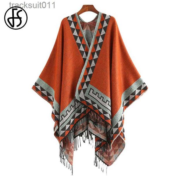 Kadın Cape FS Indian Style Moda Geometrik Tassel Pashmina Poncho ve Capes Ceket Kadın Eşarpları Sonbahar Kış Sıcak Şal Cachemire Eşarpları L230920