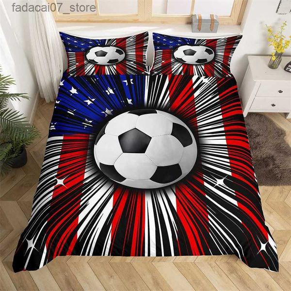 Conjuntos de cama Bandeira Americana Duvet Cover King Microfiber Sports Theme Football Bedding Set Grunge Stripes Camuflagem EUA Bandeira Consolador Capa Q230920