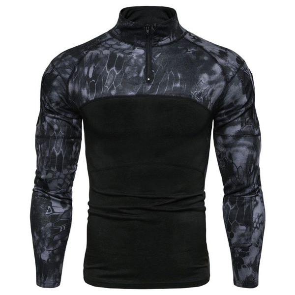 Fatos masculinos camuflagem tático militar homens roupas combate camisa casual moda apertado colarinho camiseta para outono 230919