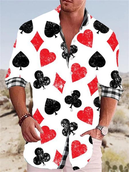 Camicie casual da uomo Camicia Graffiti da poker primavera/estate Tendenza moda Tessuto morbido e confortevole di alta qualità Collo a polo Taglie forti