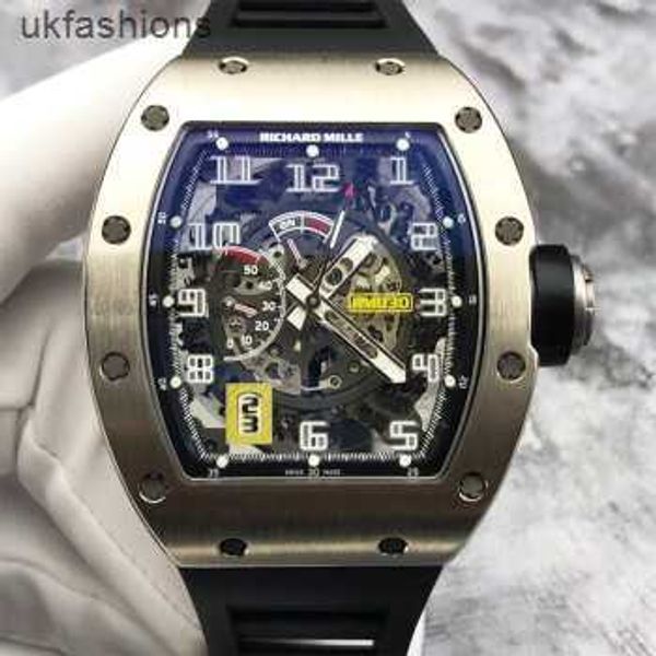 Armbanduhren Richarmilles Tourbillon Taktische Armbanduhren RM Uhren RM030 Ausgehöhltes Zifferblatt Automatische mechanische Herrenuhr aus 18 Karat Platinmaterial Uhr mit HBS7