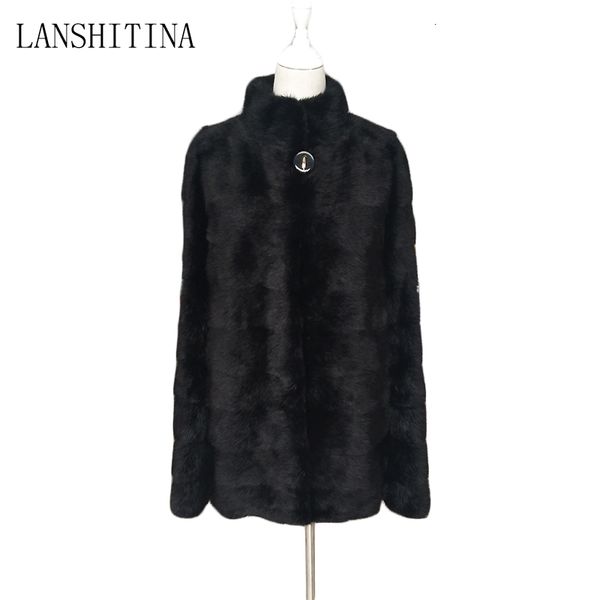 Womens Fur Faux Mink casaco de pele mulher natural real jaqueta de vison preto 70 cm comprimento gola comum inverno quente pode ser personalizado 230920