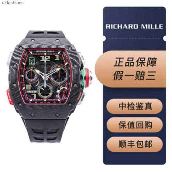 Richardmills Schweizer mechanische Armbanduhren für Herren, RM-Uhren, Herrenserie 65–01, Tpt, schwarzes Karbonfaser-Zifferblatt, 4315, 4995 mm, doppelte Tracking-Nadel mit Sicherheitskarte HB4G