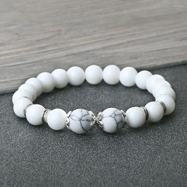 Strand Moda Porcelana Blanca Pulsera Elástica Línea Negra Natural Pareja Brazaletes Cadena Oración Chakra Pulsera Joyería Regalo Para Amigo