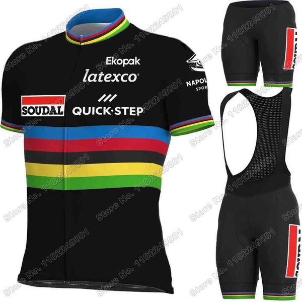 Conjuntos de camisa de ciclismo Soudal Quick Step Conjunto de camisa de ciclismo masculino campeão mundial roupas de ciclismo Remco Evenepoel Road Bike Camisas Terno MTB Maillot 230919