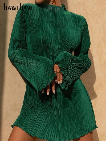 Базовые повседневные платья Hawthaw Women Элегантная уличная одежда с длинными рукавами Bodycon Green Fall Mini Dress Осенняя одежда Оптовые товары для бизнеса 230920