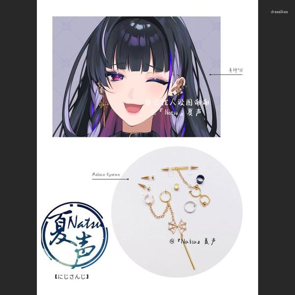 Brincos pendurados Anime Hololive Vtuber Meloco Kyoran Dangles Ear Ring Cosplay Prop