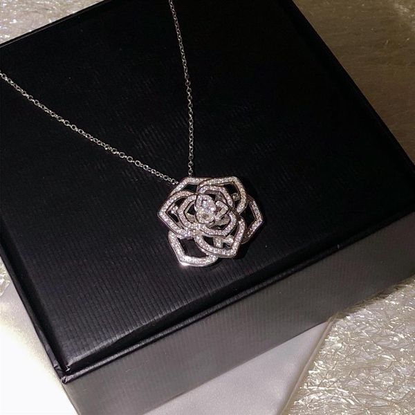 Женские ювелирные изделия, модное ожерелье с розой, высокое качество, 925 серебряное ожерелье с подвеской в виде цветка для женщин, подарок для любви, 40-45cm294d