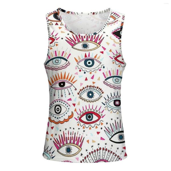 Regatas masculinas Evil Terror Eye Print Top para homens engraçado novidade Halloween camisetas verão gola redonda sem mangas camisetas