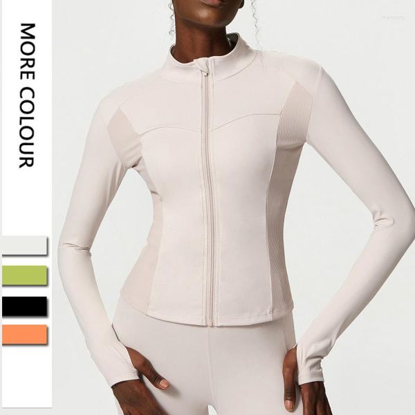 Camicie attive Camicia da yoga da donna Manica lunga Aderente Sport Top da corsa con fori per i pollici Giacca da palestra Allenamento Atletica Cappotto Felpa