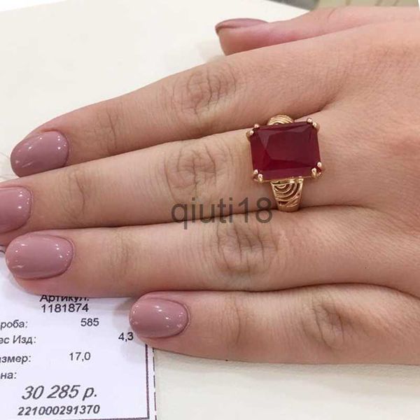 Bandringe, Eheringe, 585 russisches 14-karätiges Roségold, eingelegte quadratische Rubinringe für Frauen, offen, luxuriös, elegant, klassisch, Verlobungsschmuck, Muttertagsgeschenk, 230712 x0920