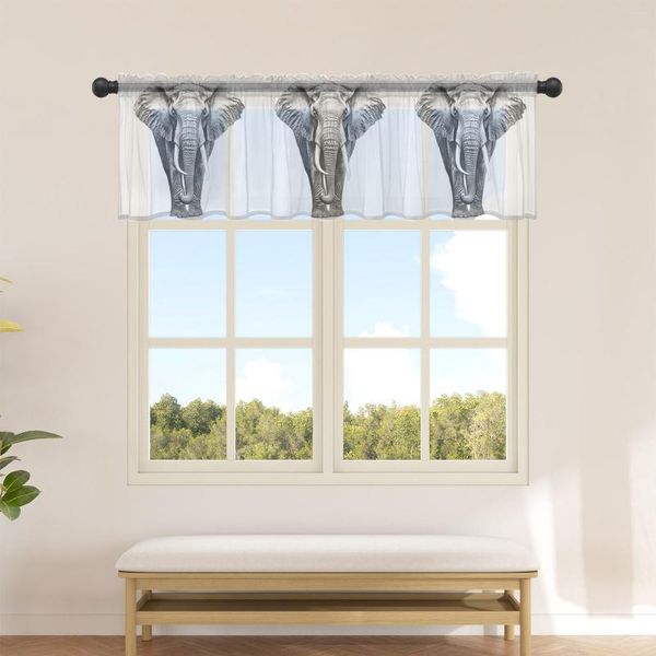 Rideau court en Tulle avec motif d'éléphant, pour armoire de cuisine, salon, chambre à coucher, décoration de maison