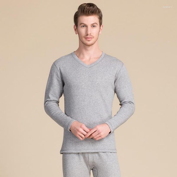 Herren Thermo-Unterwäsche Männer Lange Unterhosen Herbst Winter Seide V-Kragen Samt Warm Dick Echt BSY8094