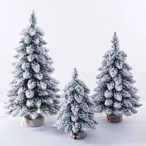 Decorazioni natalizie Mini albero artificiale affollato di neve Pini di Natale innevati con supporto in legno pieno per decorazioni festive per la casa