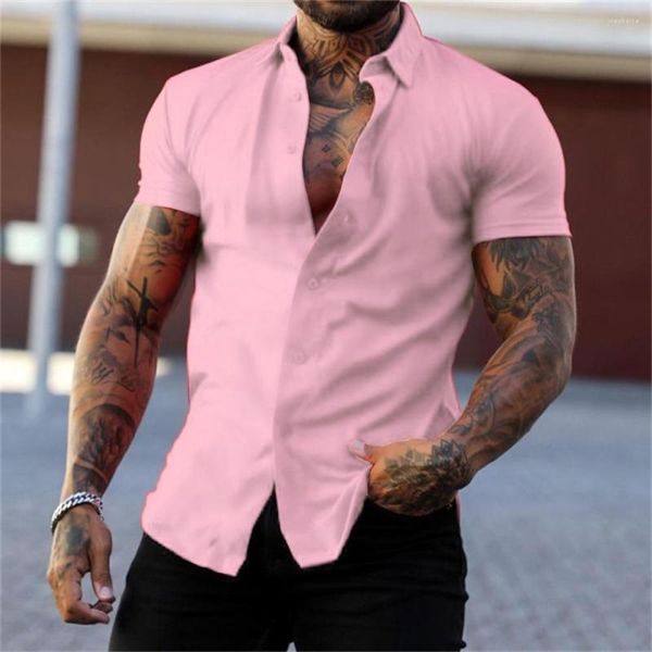 Camicie casual da uomo Camicia abbottonata Estate Nero Giallo Rosa Rosso Blu scuro scuro Manica corta Lettera Turndown Street Button-Down