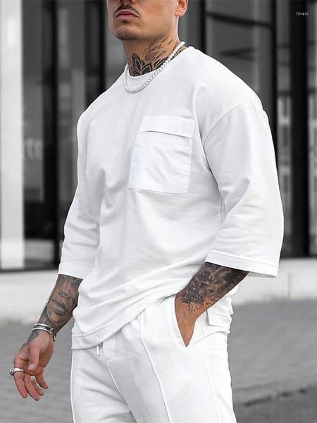 Tracksuits masculinos 2023 verão moda dois conjuntos de peças para homens casual design de bolso meia manga camisetas e calças roupas homens ternos outono