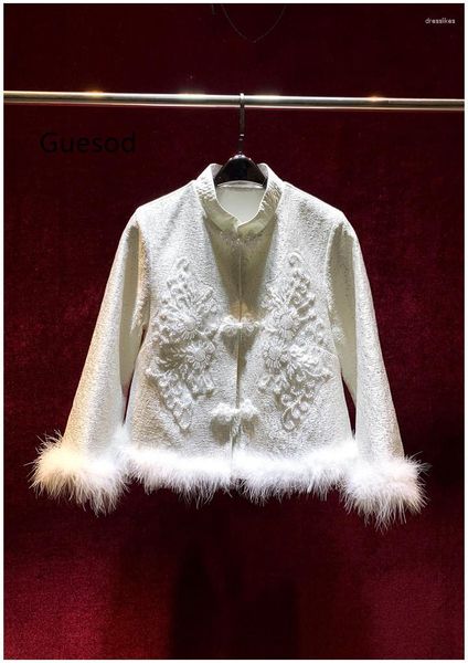 Jaquetas femininas Mulheres Jacquard Outerwear Elegante Senhoras Designer Cheongsam Peludo Casaco Curto Feminino Outono Inverno Top Quality 2023