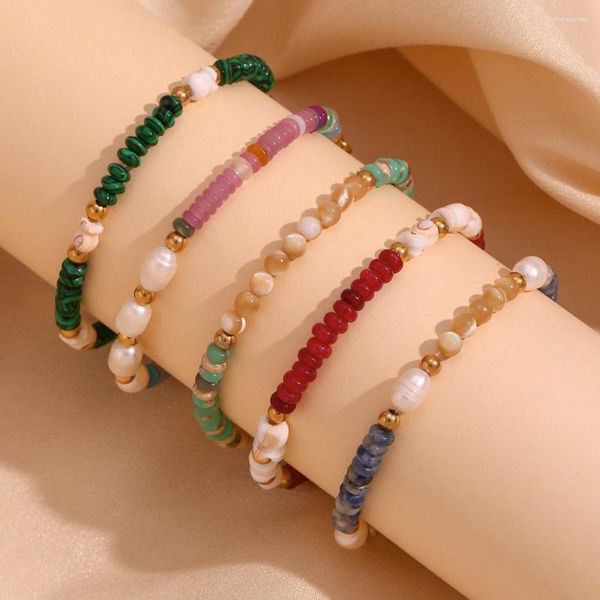 Strand Elf Natural Stone Breaded Bracelet para mulheres Corrente de aço inoxidável