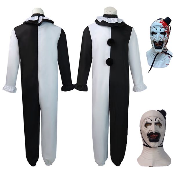 Costumi Catsuit Halloween Adulti Bambini Terrifier Art Il Clown Joker Costume Cosplay Horror Tuta Cappello Maschera Abiti Vestito di Carnevale di Halloween